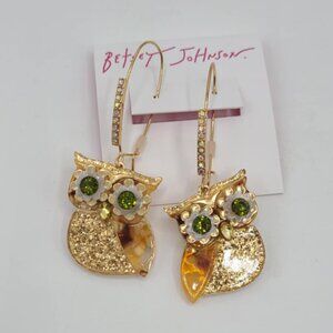 Betsey Johnson Crystal Owl Shephard Hook Earrings NWT!  FALL NEW!